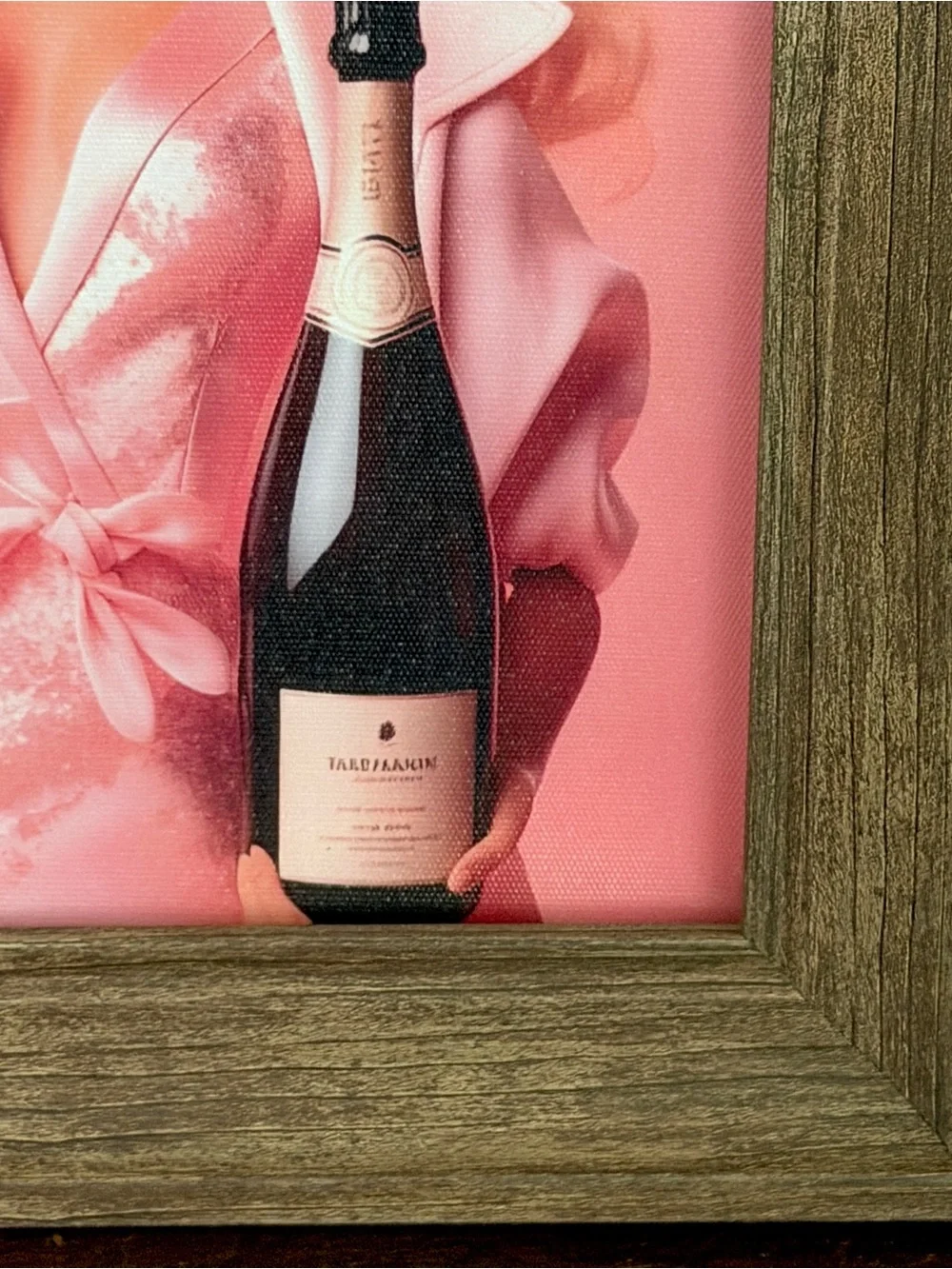 Champagne Barbie Doll Pink Canvas Art Print Wood Framed Wall Hanging Art 11x13”